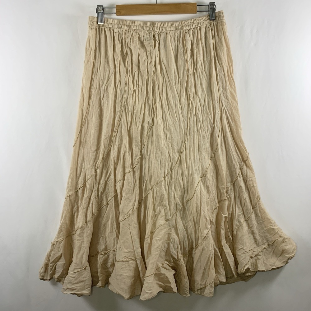 Gauzy Cotton Romantic Broomstick Midi Skirt Sz M Beige Y2K Boho Fairy Flowy Chic